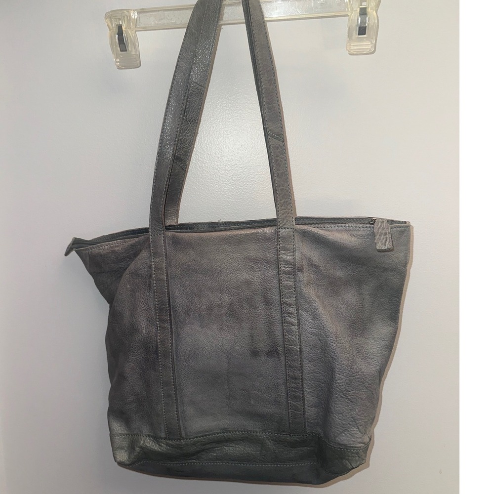 Latico Leathers Gray Pebbled Leather Tote Bag Zippered Shoulder Bag NJ‎ USA